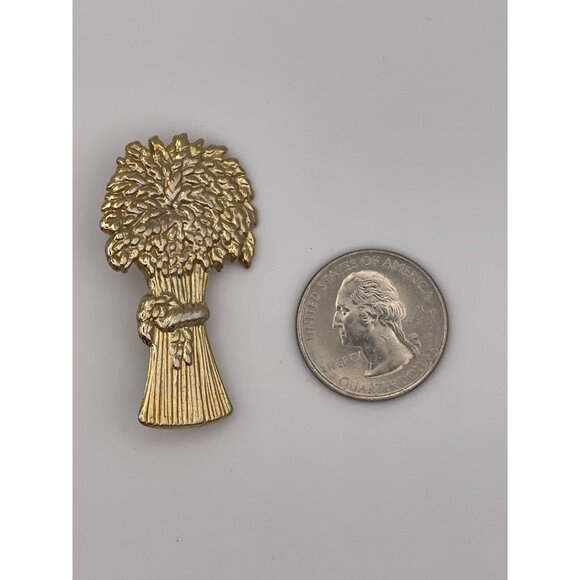 Harvest Brooch Shiny Goldtone Fall Autumn Wheat - Picture 6 of 6